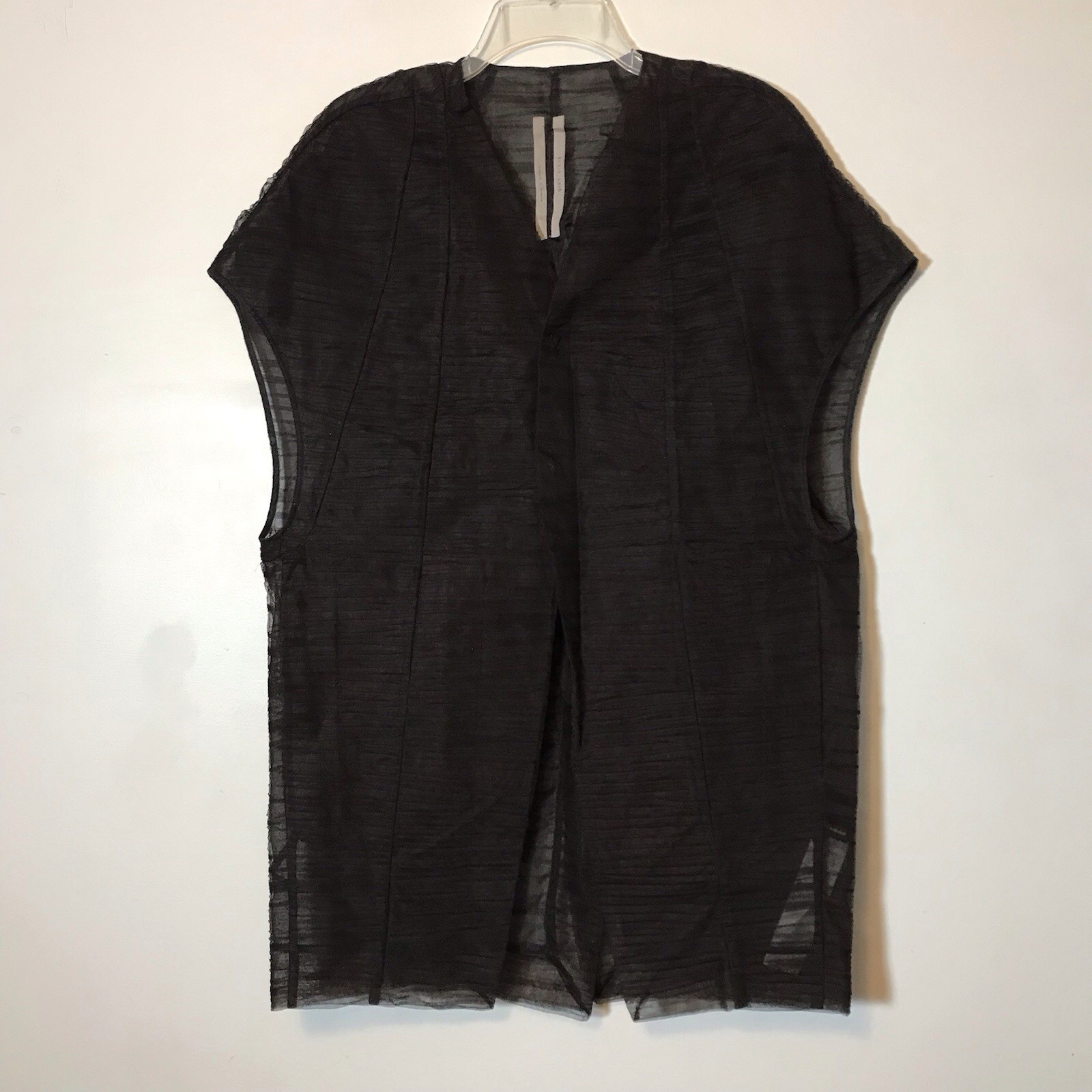 Rick Owens 100% Silk SS18 Dirt Tulle Mesh Pleated Oversized Vest Top Black 38 2