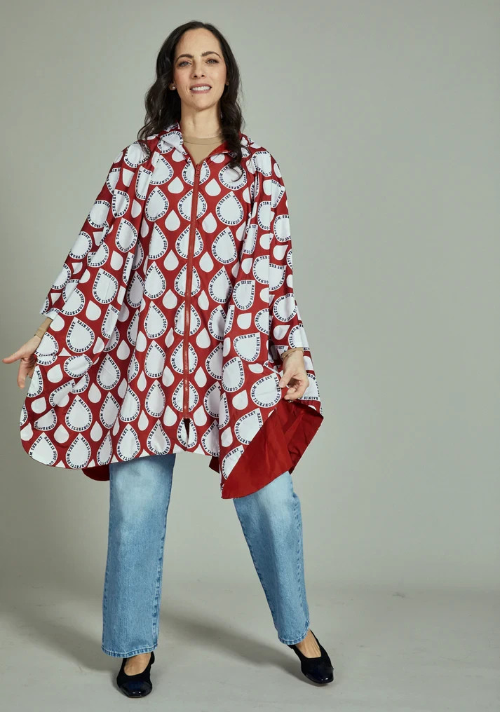 ArPoncho NYC Women’s Red Confetti Poncho Lightweight Hooded Packable – NEW