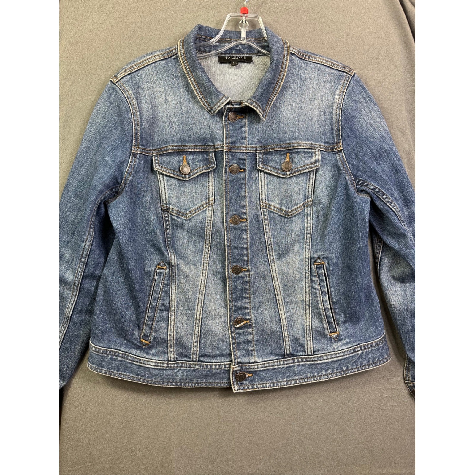 Talbots Petites Medium Wash Denim Trucker Jacket Blue Stretch Size LP