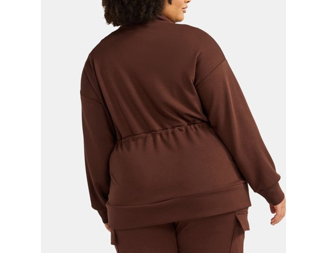 Scoop Womens Jacket Size S Chicory Coffee Scuba Knit Long-line Drawstring Zip