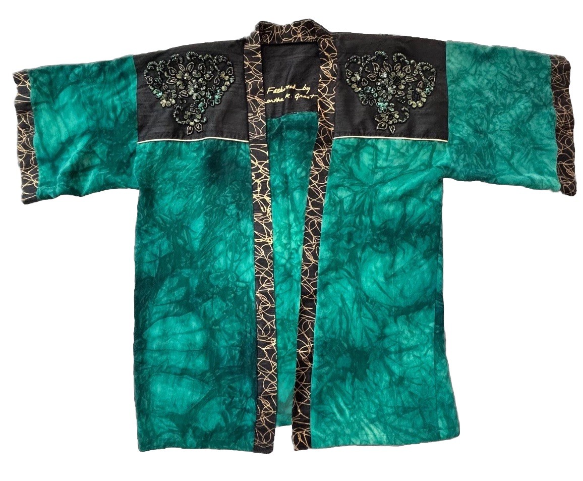 Kimono Open Jacket Hand Dyed & Beaded Women’s M/L.- Green/Black/Gold