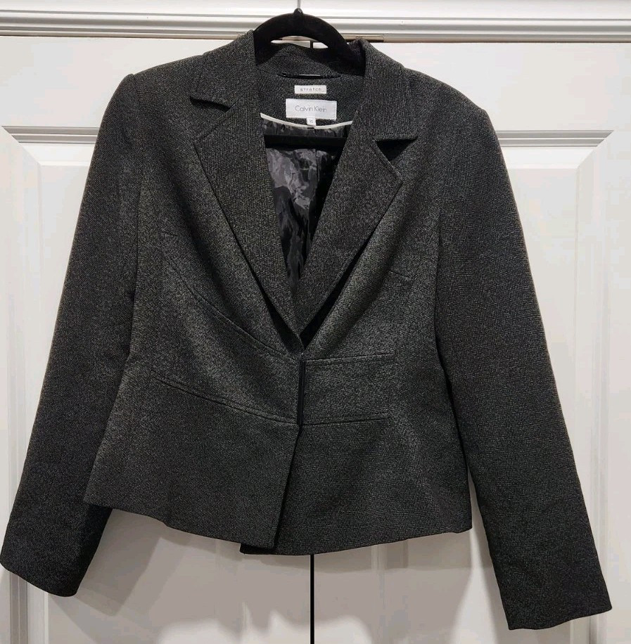 Calvin Klein Stretch Snap Front Dark Gray Women’s Suit Jacket Blazer Size 10