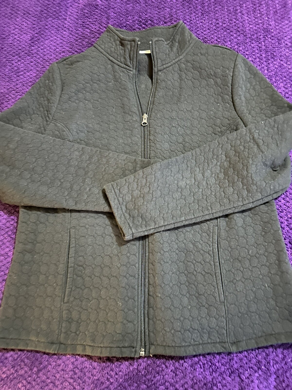 Kim Rogers Women Black Zip Front Stand Up Collar long Sleeve Quilted Jacket L