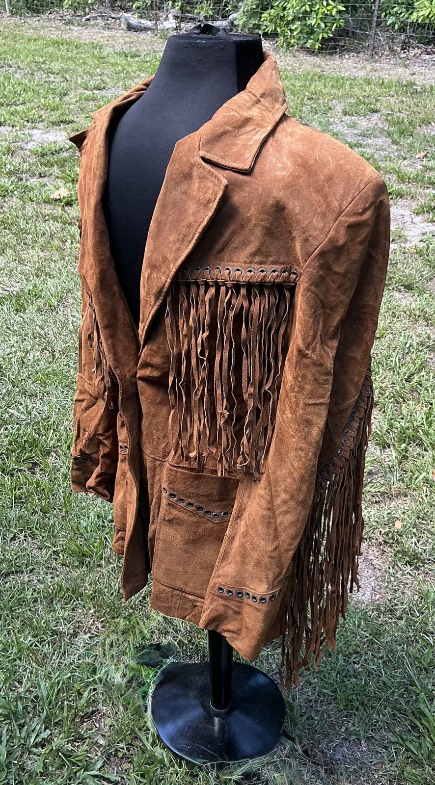 VINTAGE CRIPPLE CREEK LEATHER brown FRINGE JACKET SIZE L WESTERN SUEDE TASSEL