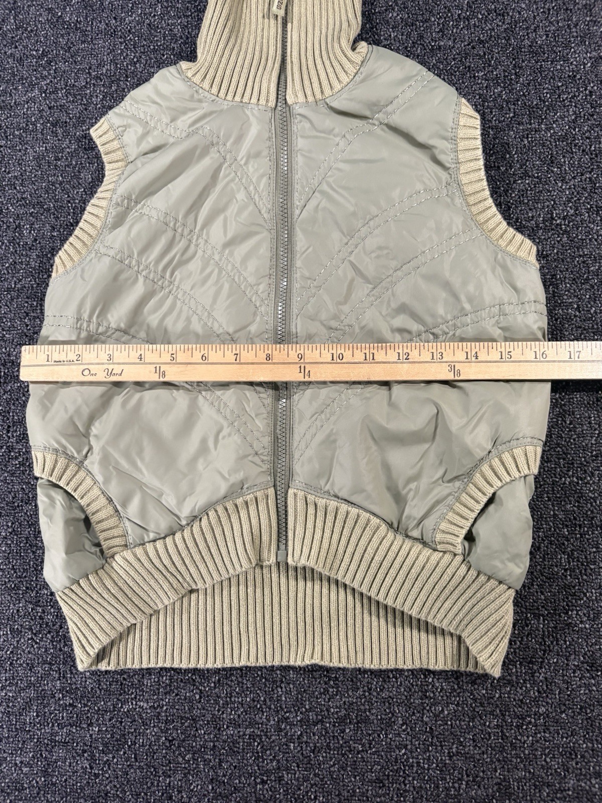 DKNY Jeans Petites Padded Vest Olive Green Junior Small Ribbed Back Knot Cotton