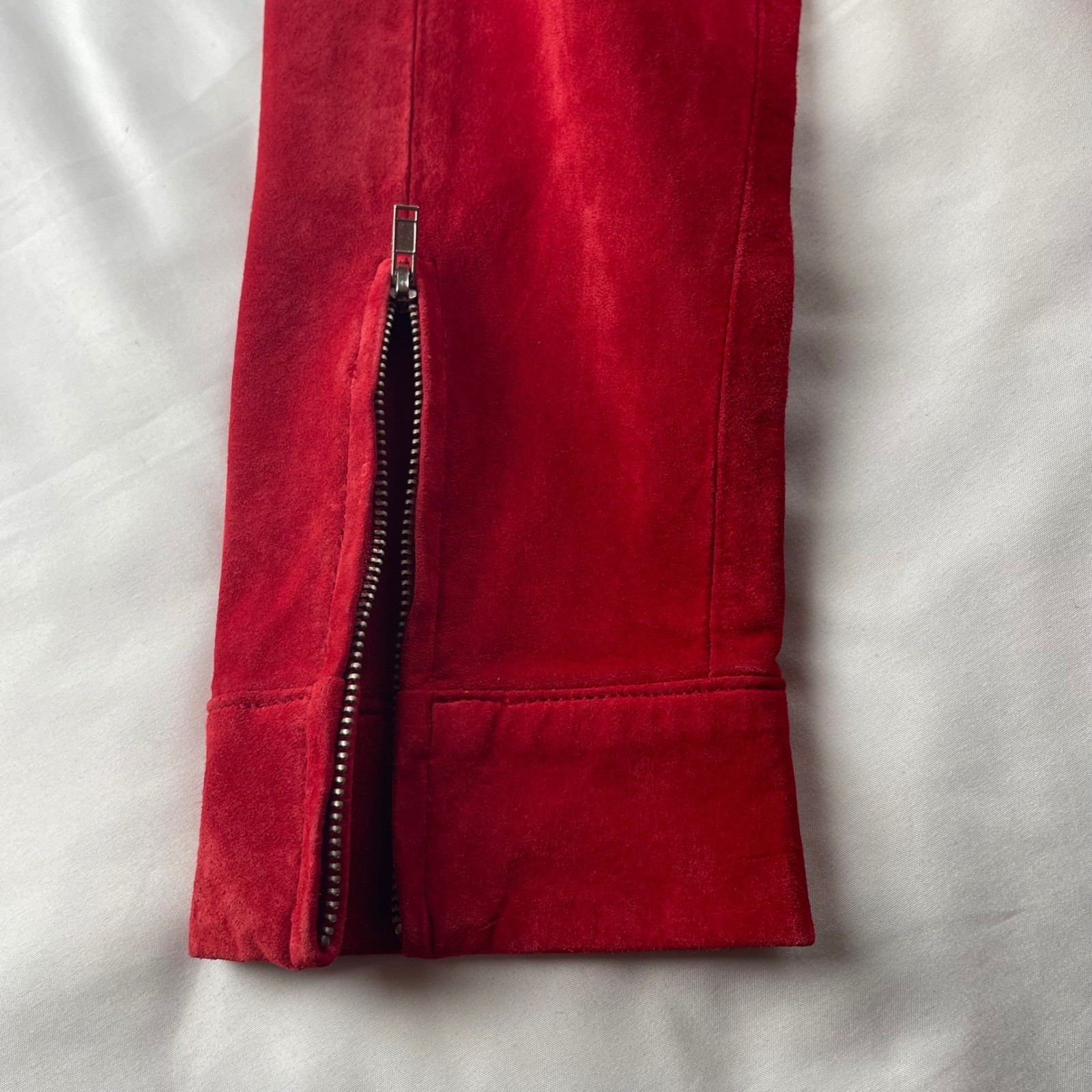 New Frontier Red Suede Leather Jacket Women’s Large Zip Front Side Slits