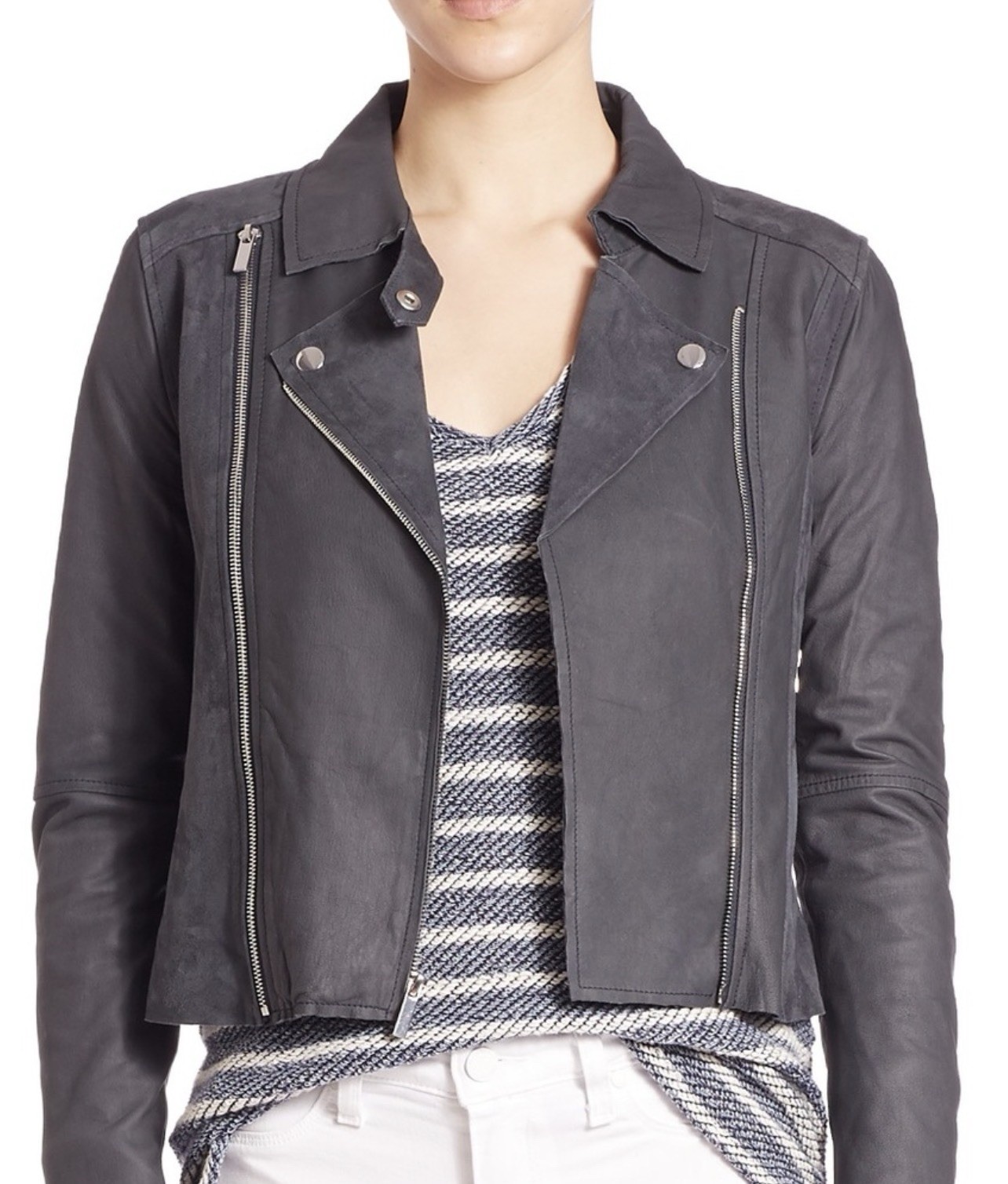 PAIGE Silvie Jacket Suede Moto Jacket – Women’s L 100% Lambskin Dark Ink (Blue)