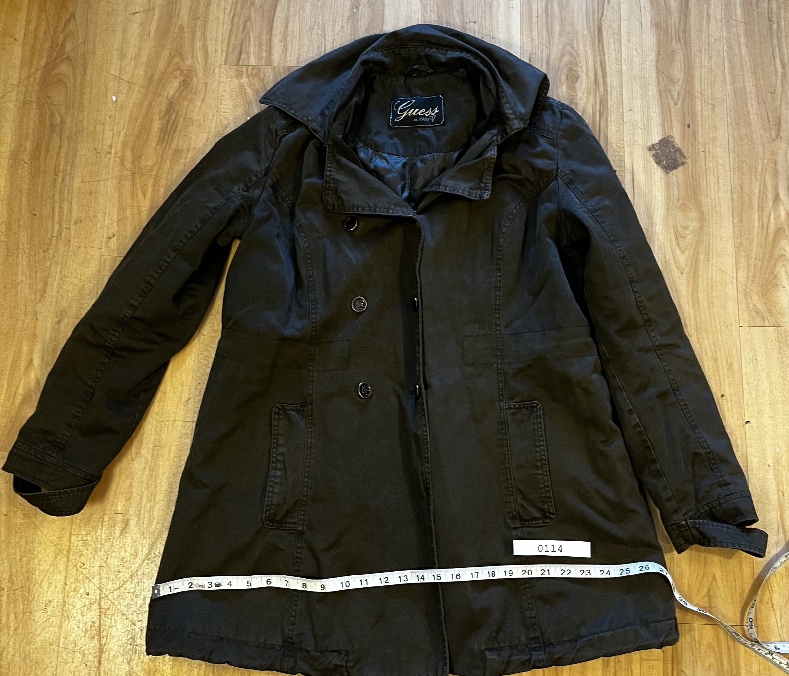 GUESS Black Women’s Jacket Size Large Collared Short Tench Coat