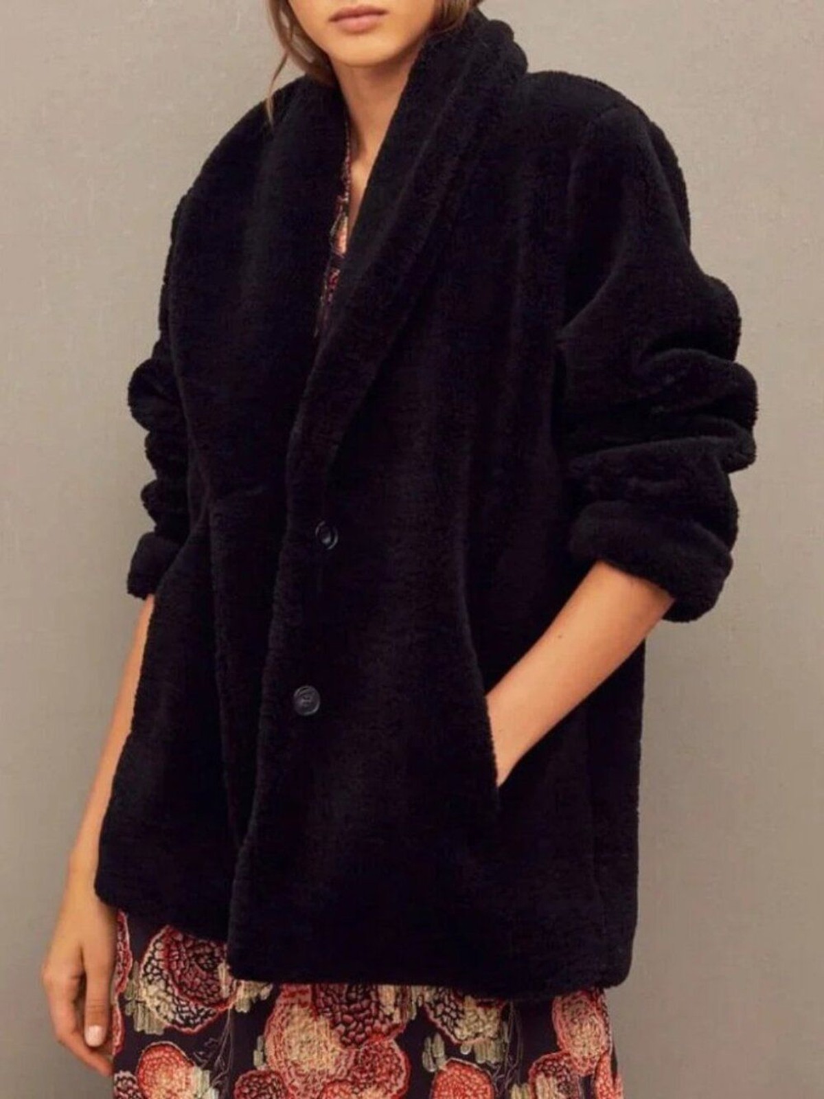 New Ba&sh Welli Teddy Faux Fur Coat Black Medium $450