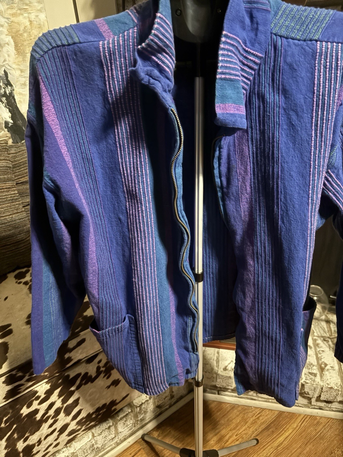Skye Smocks Blue Textured Button Front Jacket Coat Sz xl Handmade Isle Of Skye