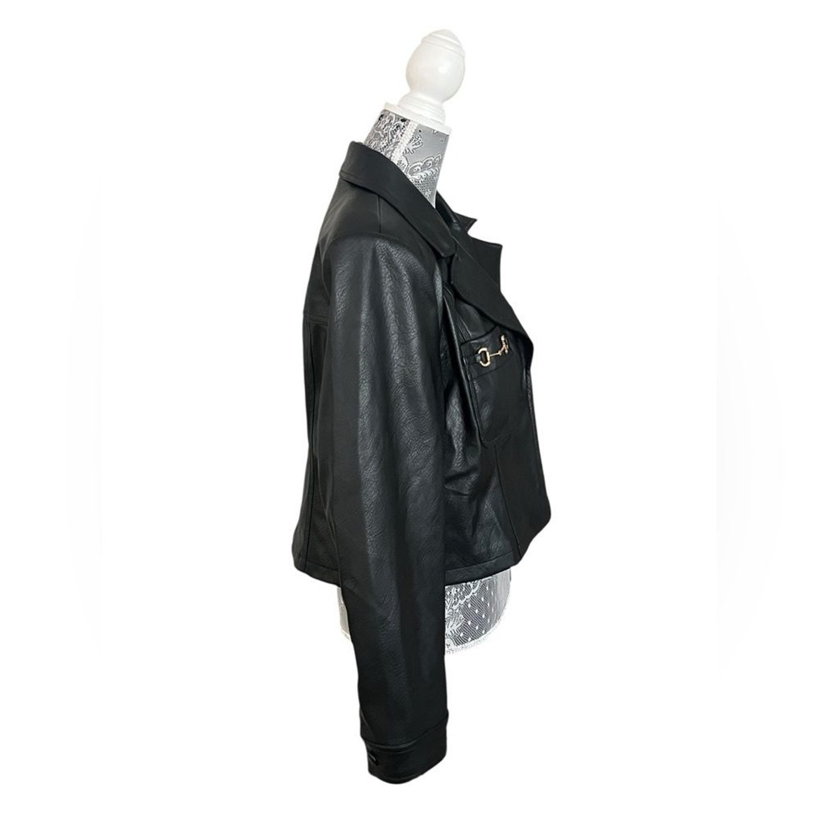 Bagatelle Collection Faux-Ever Leather Cropped Moto Jacket Black XL NWT