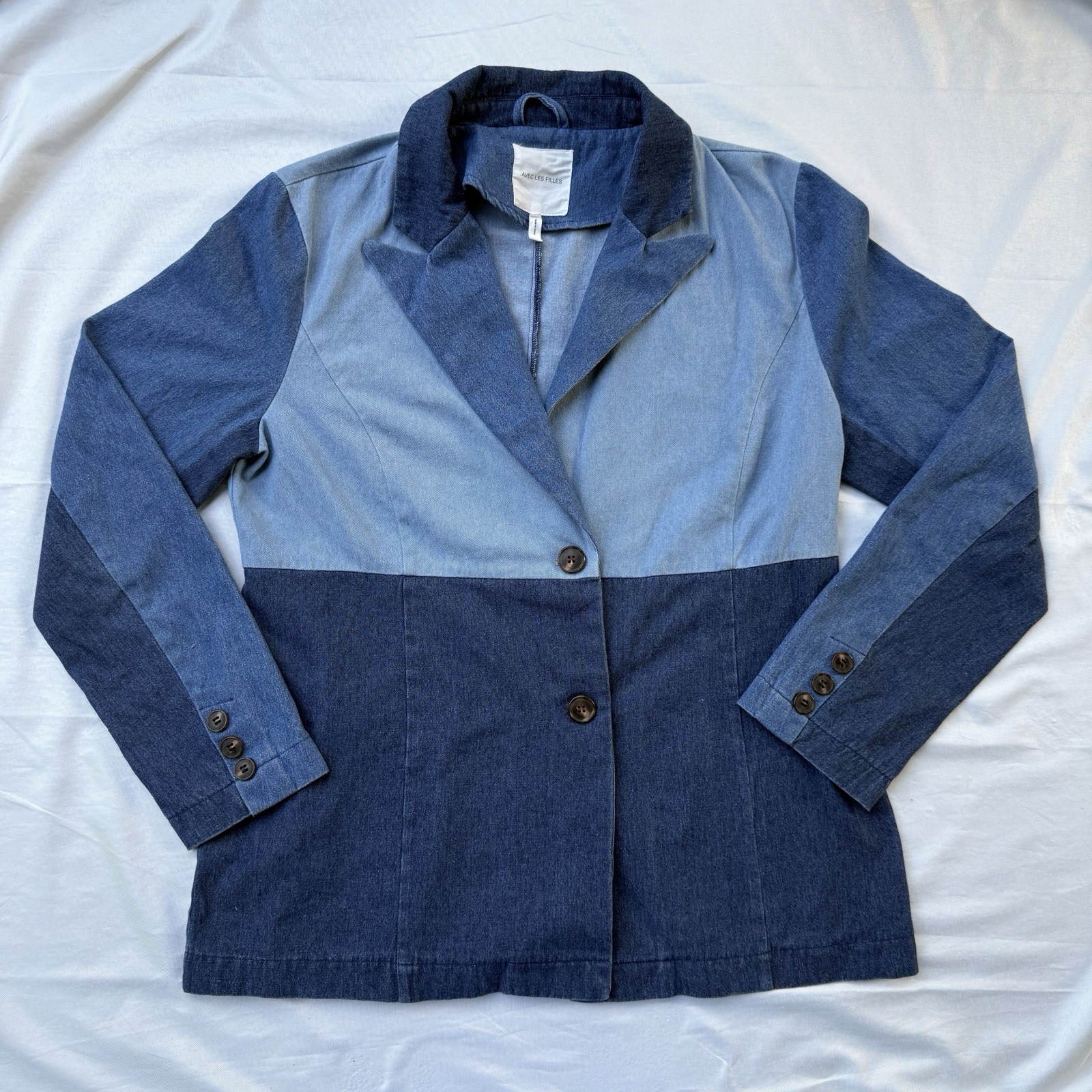 Anthropologie Avec Les Filles Denim Colorblocked Blazer 100% Cotton Size Large