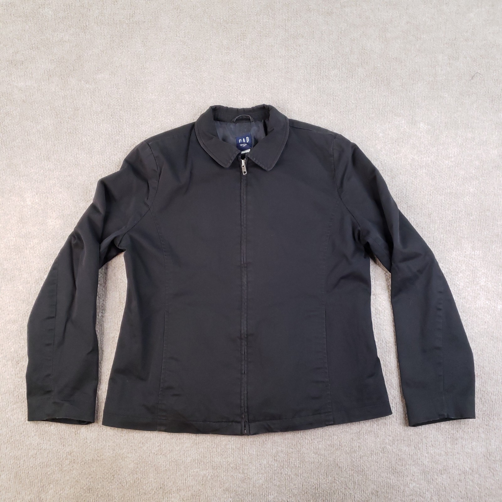 GAP Jacket Womens Large Black Full Zip Stretch Lightweight Lined Pockets Casual