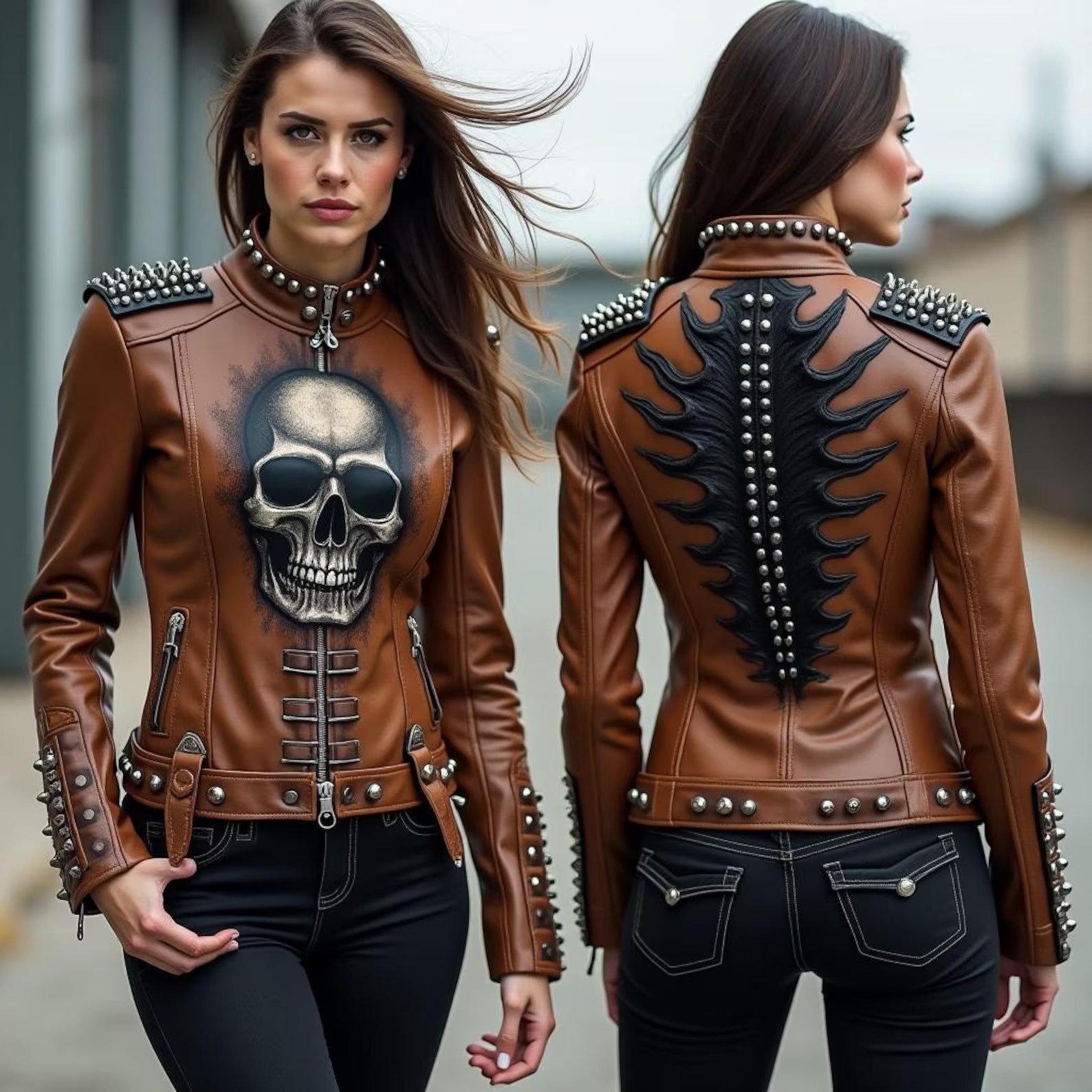 Handmade Spiked Genuine Leather Moto Jacket – Gothic Biker Fashion