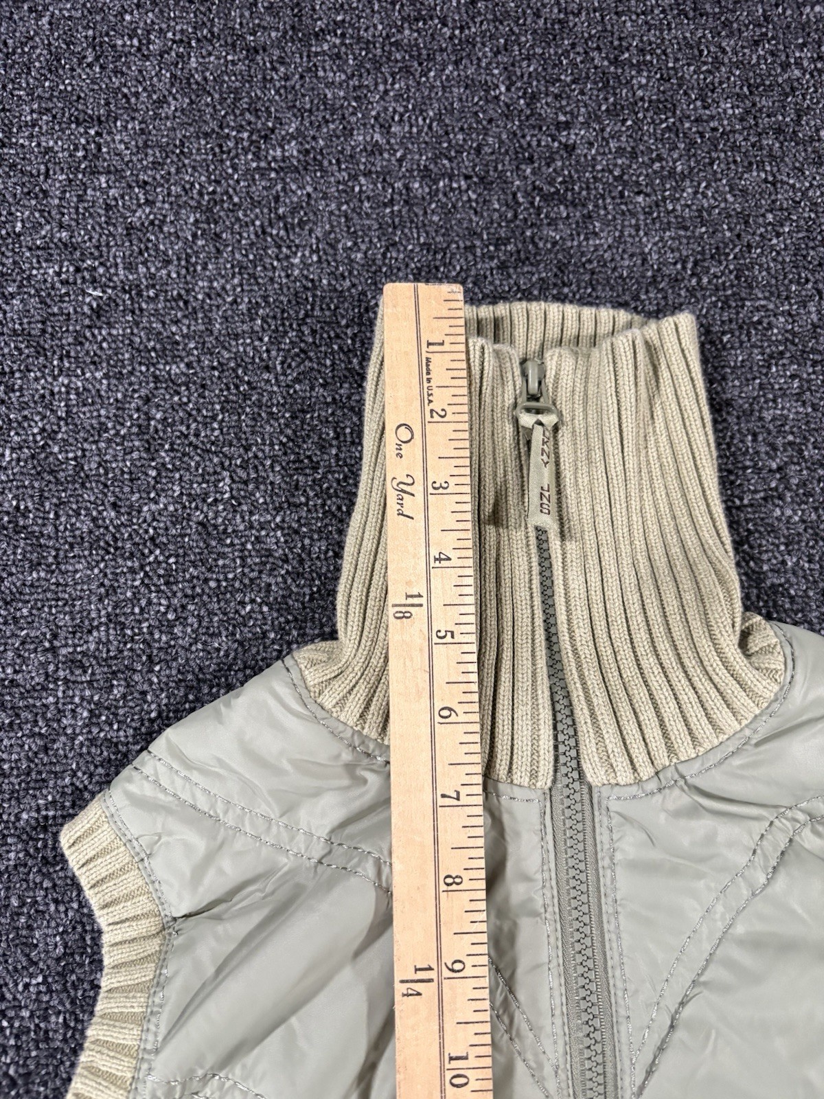 DKNY Jeans Petites Padded Vest Olive Green Junior Small Ribbed Back Knot Cotton
