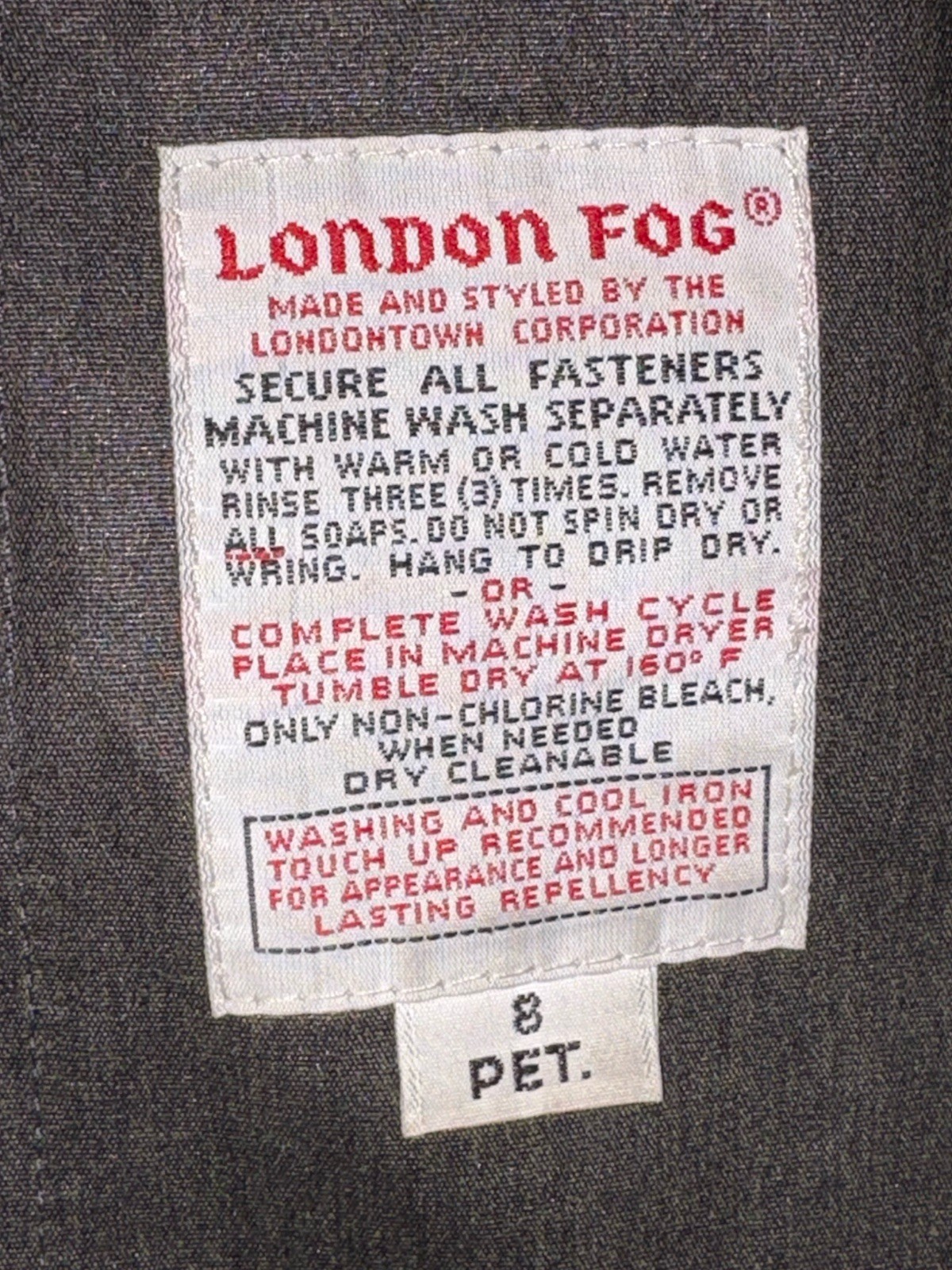 Vintage Dark Green London Fog Coat Womens 8P Trench Zip Liner Classic Academia