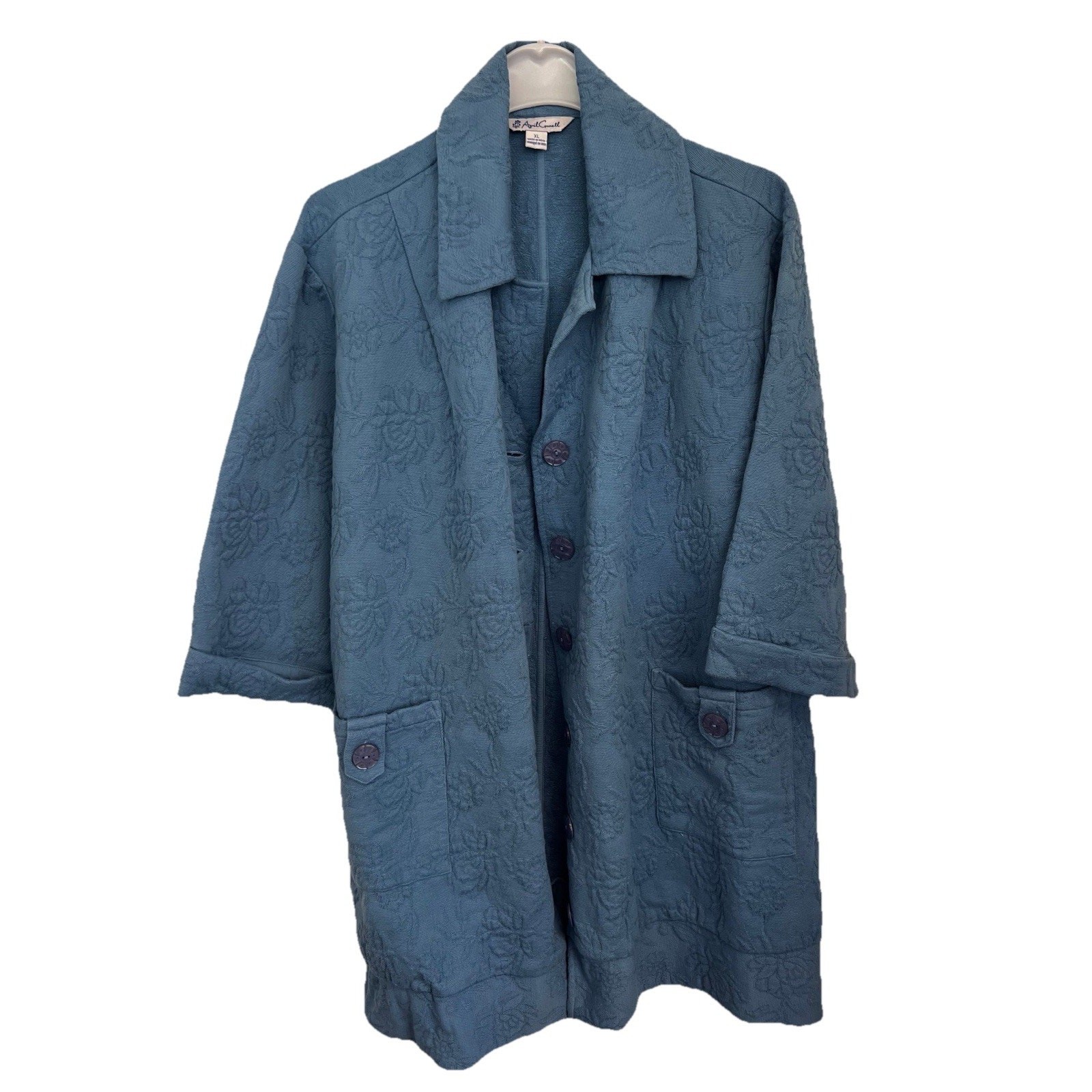 April Cornell Teal Floral Textured Cotton Duster Jacket XL