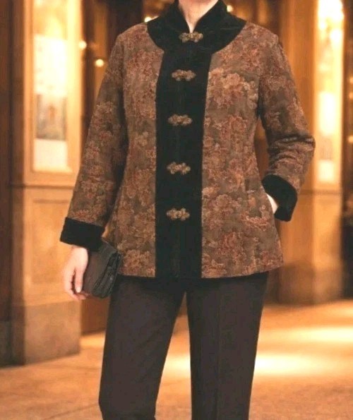 Vintage Hong Kong Cotillion Ltd. Velvet Asian Jacket Womens Sz L frog closure