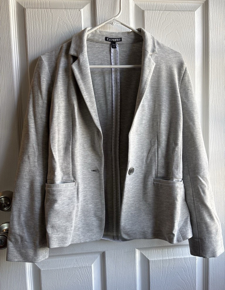 Express One Button Blazer Gray Solid Lined Lightweight Pockets Women’s S