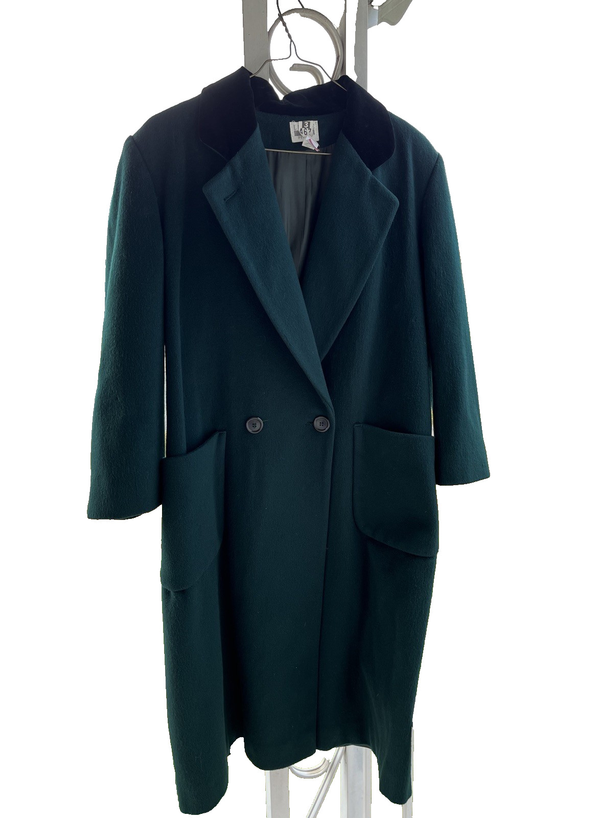 VTG Leslie Fay Petites Sz. 10, Green Wool Mix Coat with Velvet Collar USA