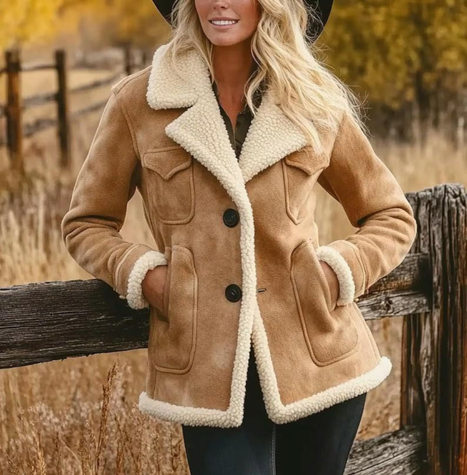 Women’s Suede Shearling Jacket | Aviator Bomber Style Western Winter Coat