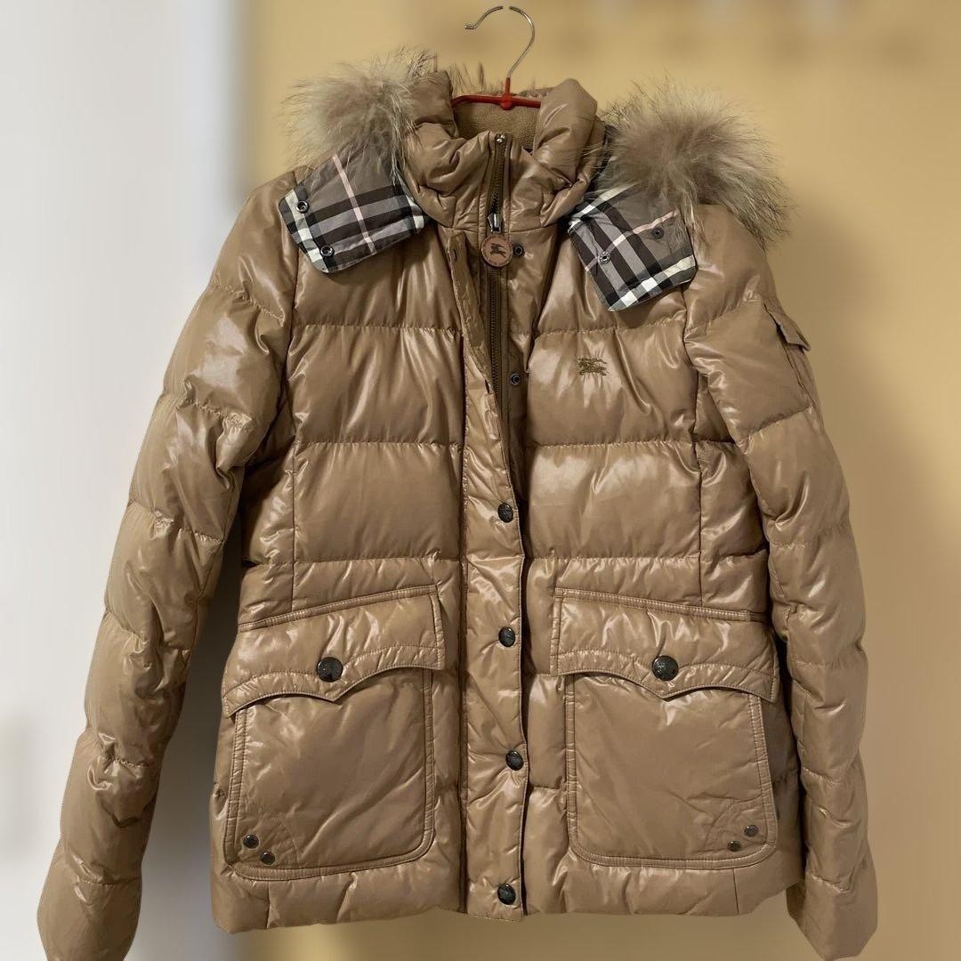 Burberry Blue Label Beige Down Jacket Fur Hood Size 38 From Japan