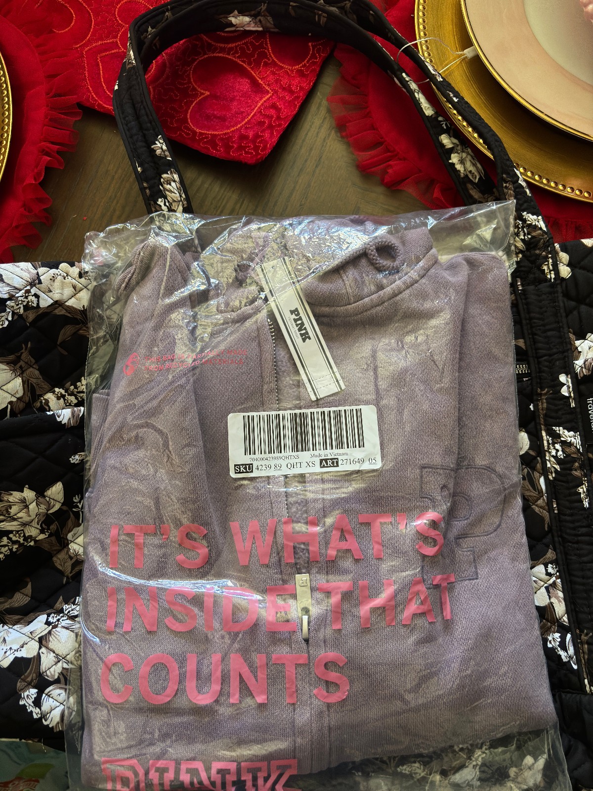 PINK Victoria?s Secret Campus Fleece Hoodie (lavender/purple, XS) with Bag