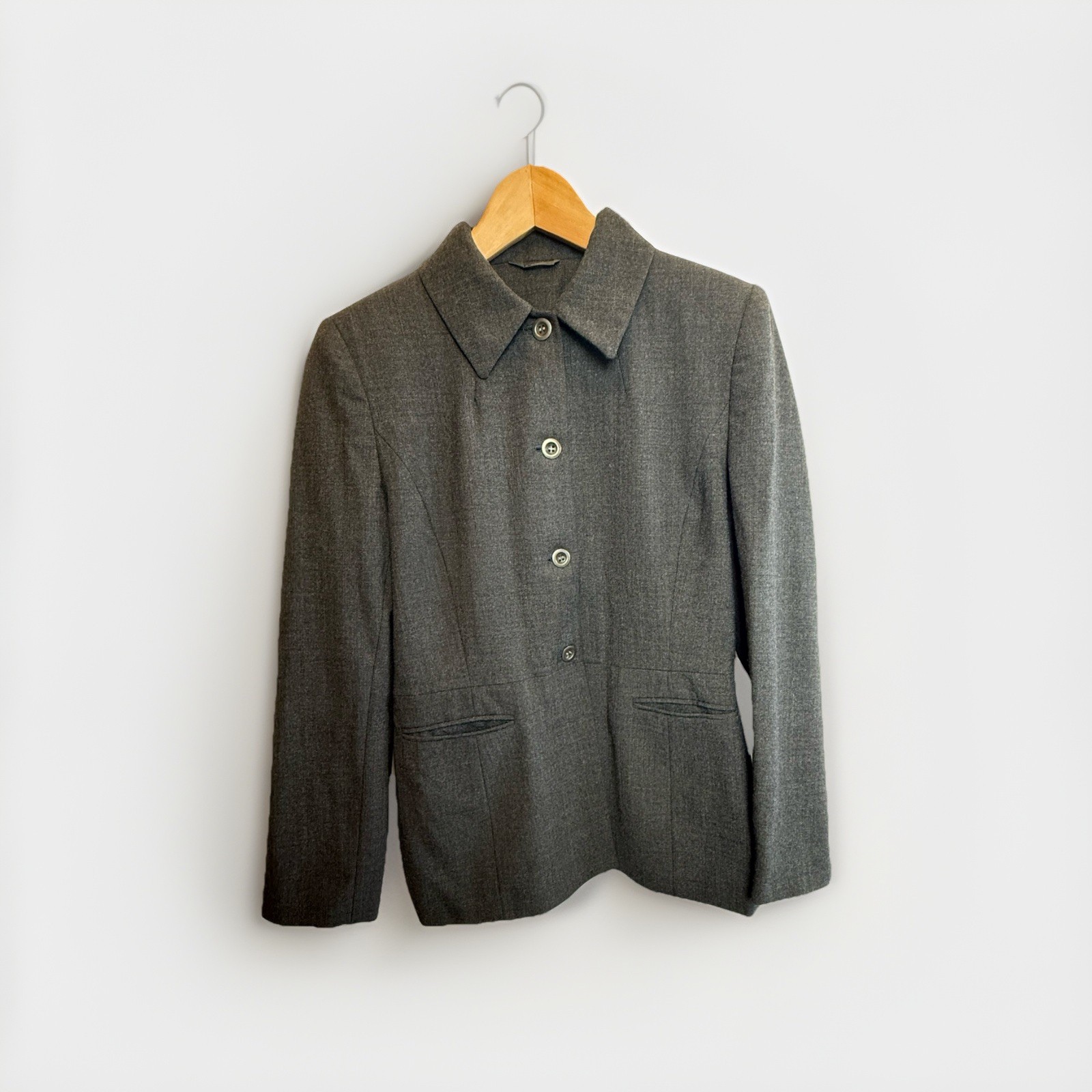 Principles 90s y2k Blazer Suit Jacket Womens UK 10 Petite Grey Wool Mix Chic