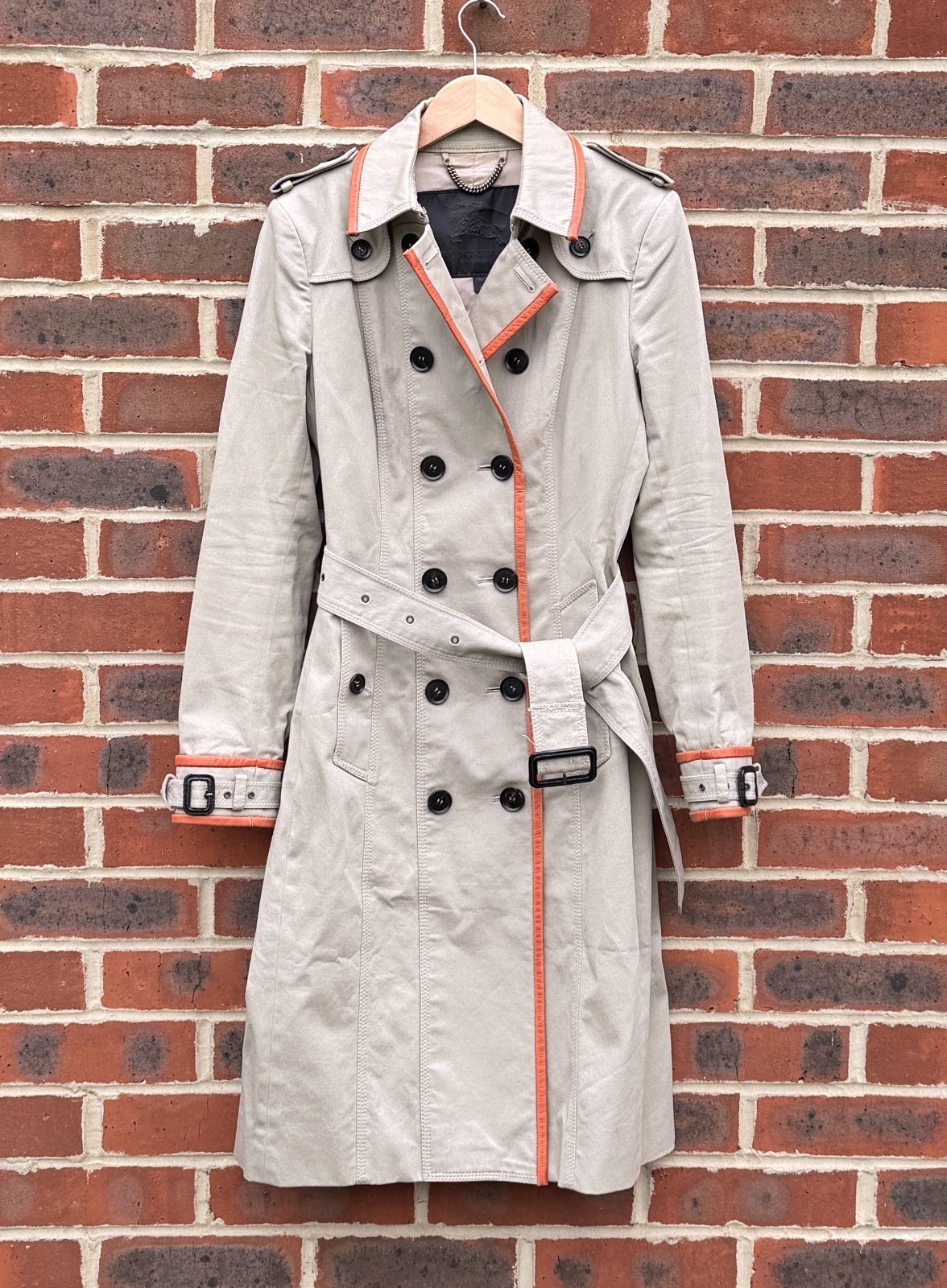 Burberry Prorsum Ladies Trench Coat Beige Orange UK8 US6 EU36 Military Brit