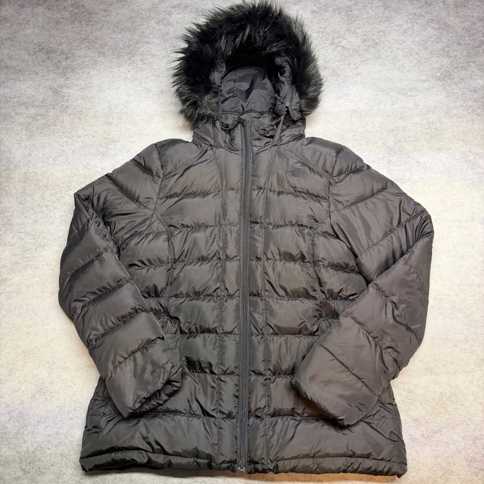 The North Face Gotham 550 Down Puffer Jacket Womens XL Black Faux Fur Trim Hood