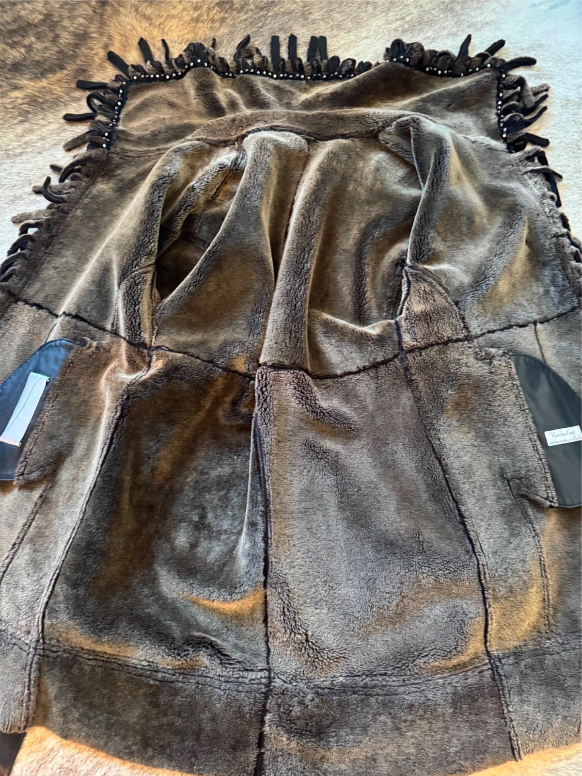 Sinclair Charcoal Gray Suede Shearling Coat Fringes SZ IT 44/US 10 EUC