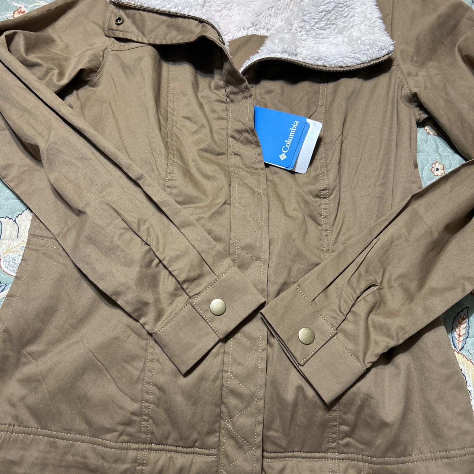 NWT Columbia Outdoor Cotton Brown Sherpa Trim Lined Full Zip Jacket Sz M