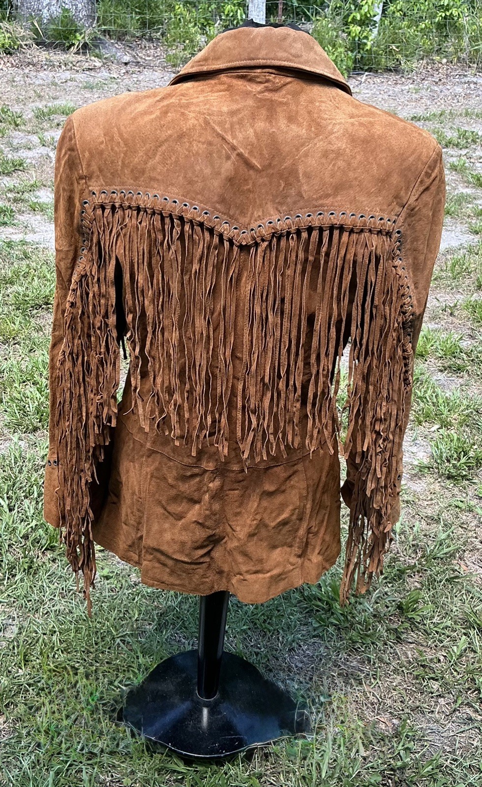 VINTAGE CRIPPLE CREEK LEATHER brown FRINGE JACKET SIZE L WESTERN SUEDE TASSEL