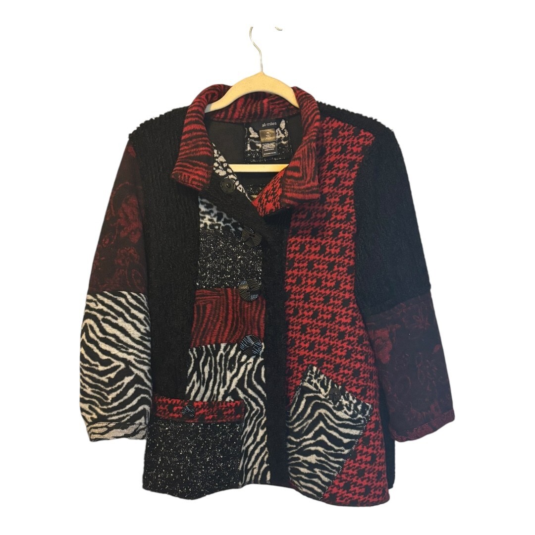 Ali Miles Jacket Women’s Size Small Petite Wool blend abstract Zebra houndstooth