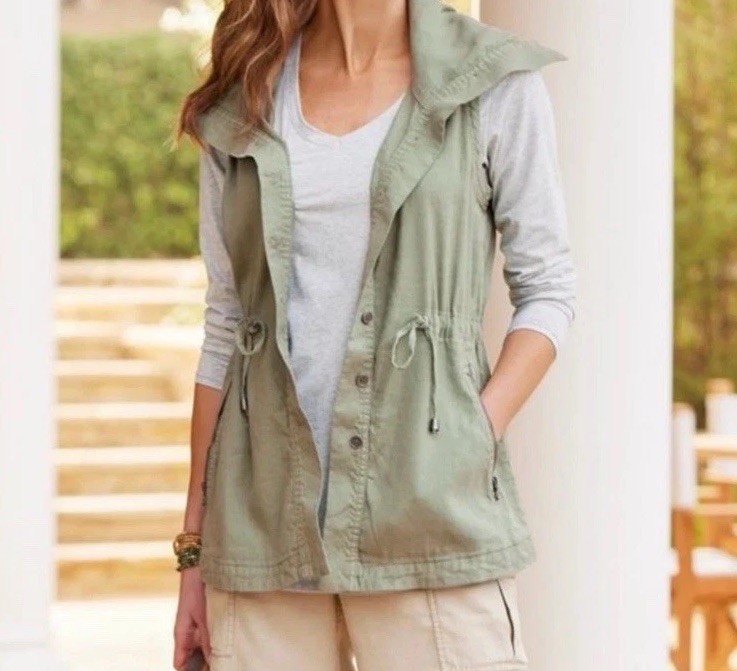 Soft Surroundings Women’s XL Astoria Vest Green Summer Spring Cinch Waist Boho