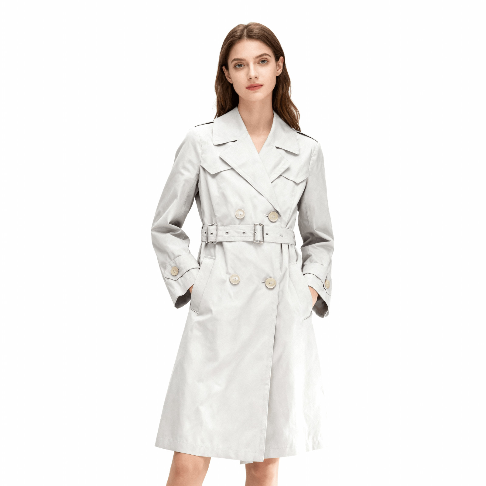 Via Spiga Women Trench Coat Jacket New M Gray Button Belt Double Breast