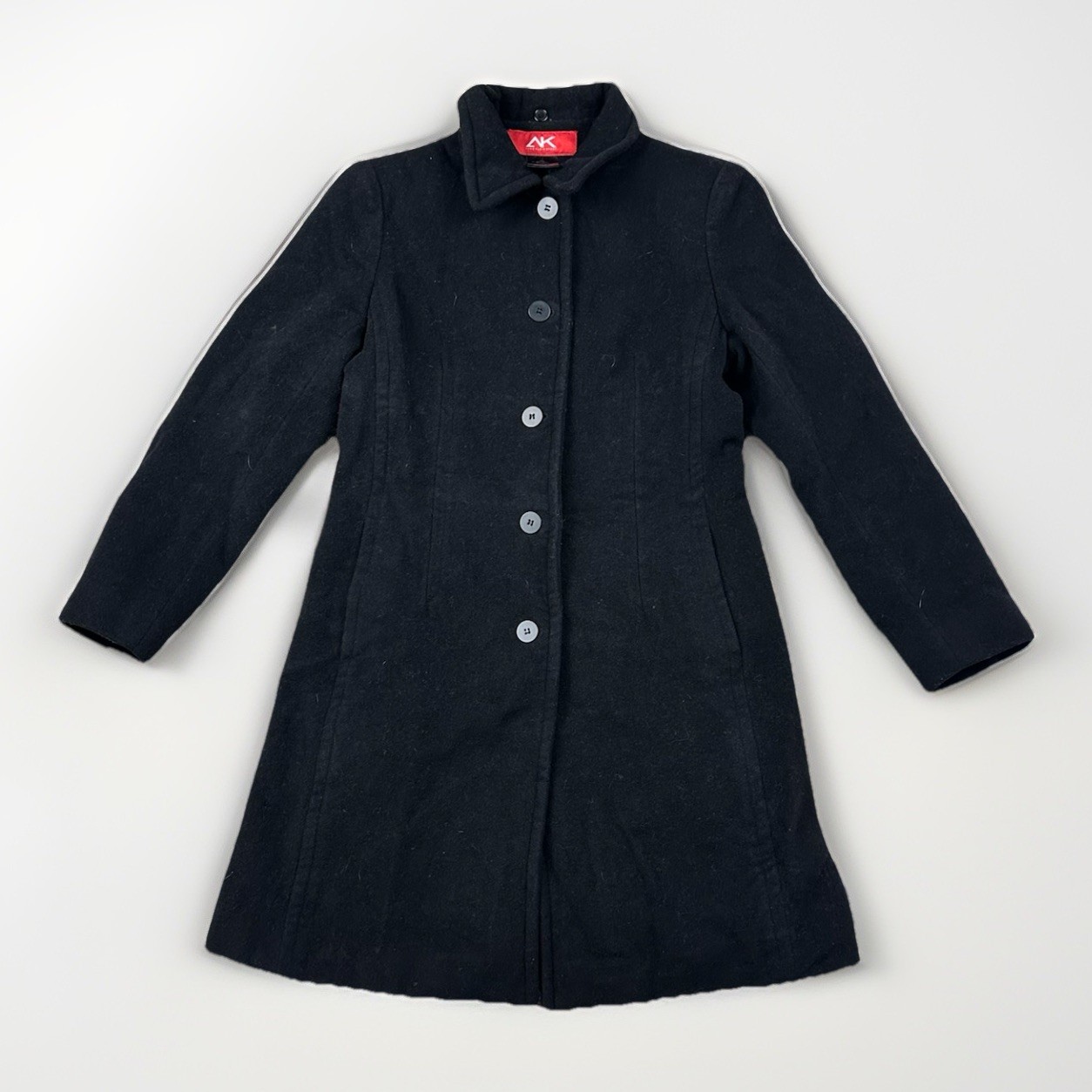 Women’s ANNE KLEIN Wool Cashmere Blend Solid Black Coat Pea Coat Size Small