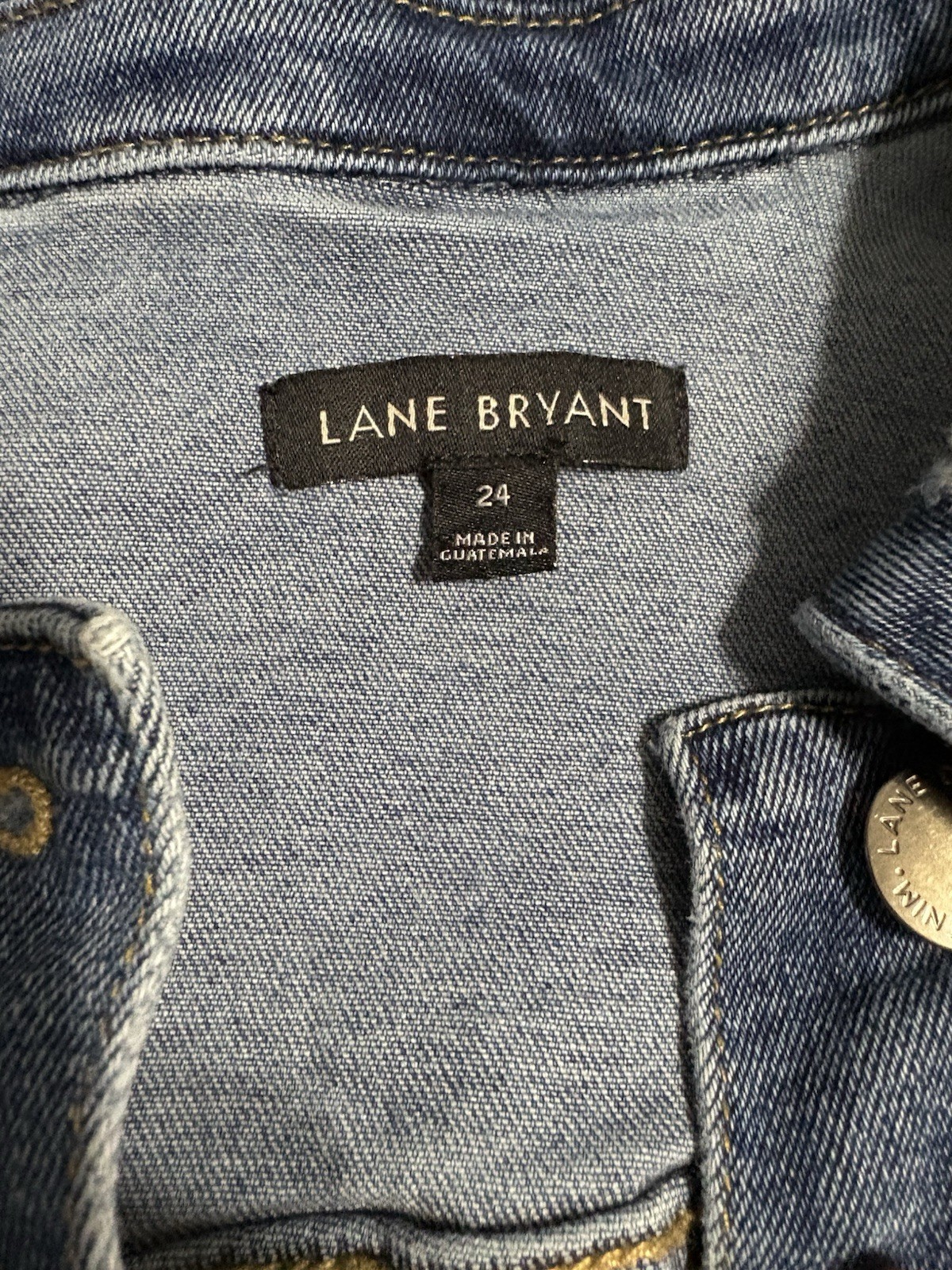 Lane Bryant Women’s Blue Distressed Button-Front Collared Pocket Jacket 24 Plus