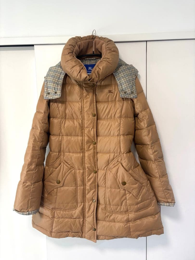 Burberry Blue Label Beige Down Coat Check Size 38 From Japan
