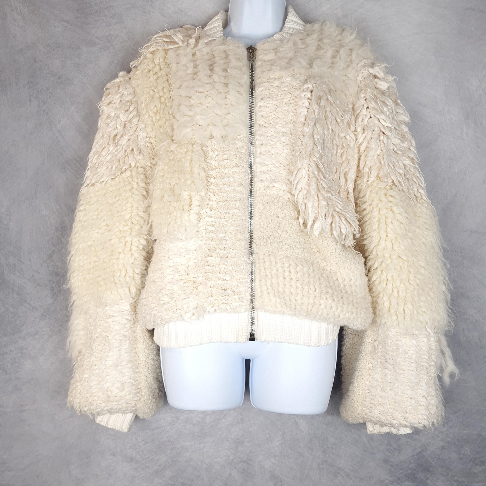 Helmut Lang Jacket Womens XS White Shearling Wool Bomber Alpaca Cashmere Zip