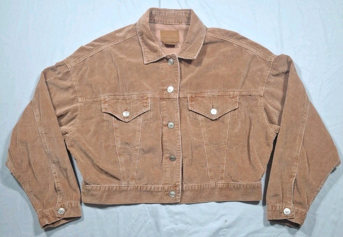 American Eagle 1977 Jacket Womens Large Brown Corduroy Trucker Cropped Pockets