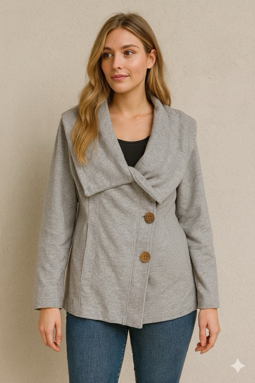 Neon Buddha Heathered Grey Cotton Blend Button Front Jacket Size S