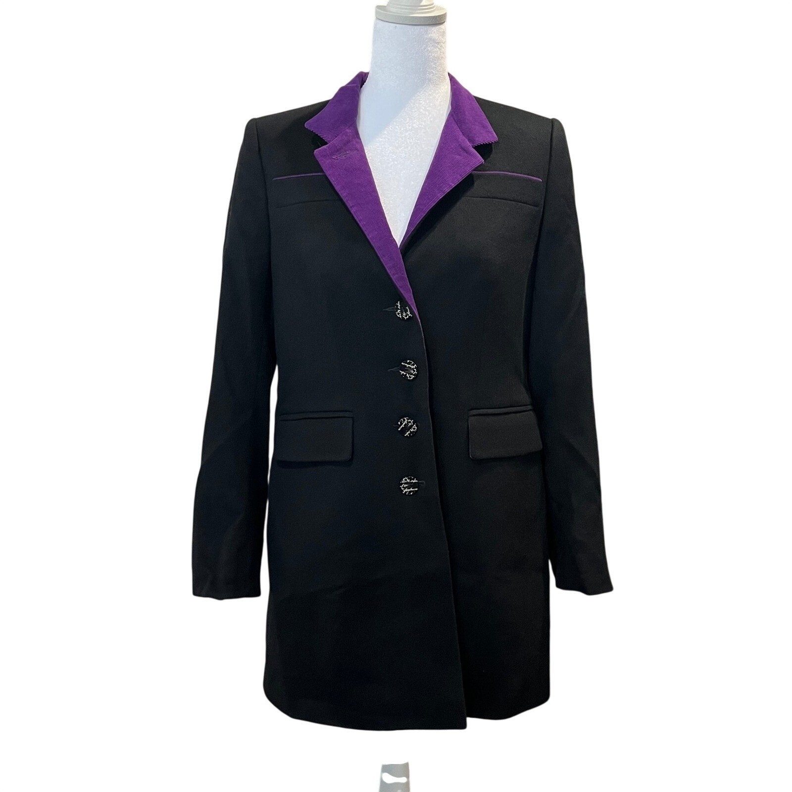 Algo Of Switzerland Cashmere Coat Women’s Medium Black Purple Corduroy Chic