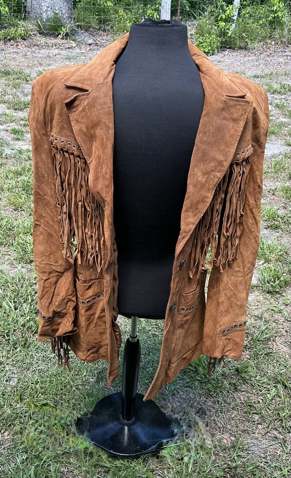 VINTAGE CRIPPLE CREEK LEATHER brown FRINGE JACKET SIZE L WESTERN SUEDE TASSEL