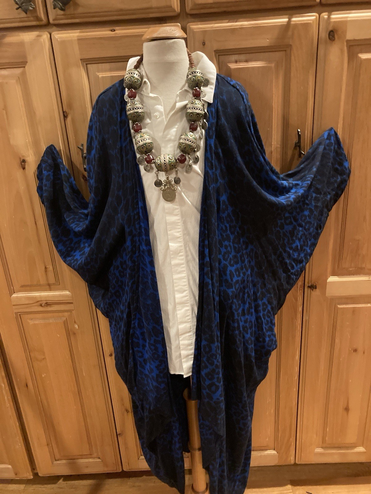 Art to Wear Dairi Duster Handwoven Rare Moroccan Cobalt Animal print