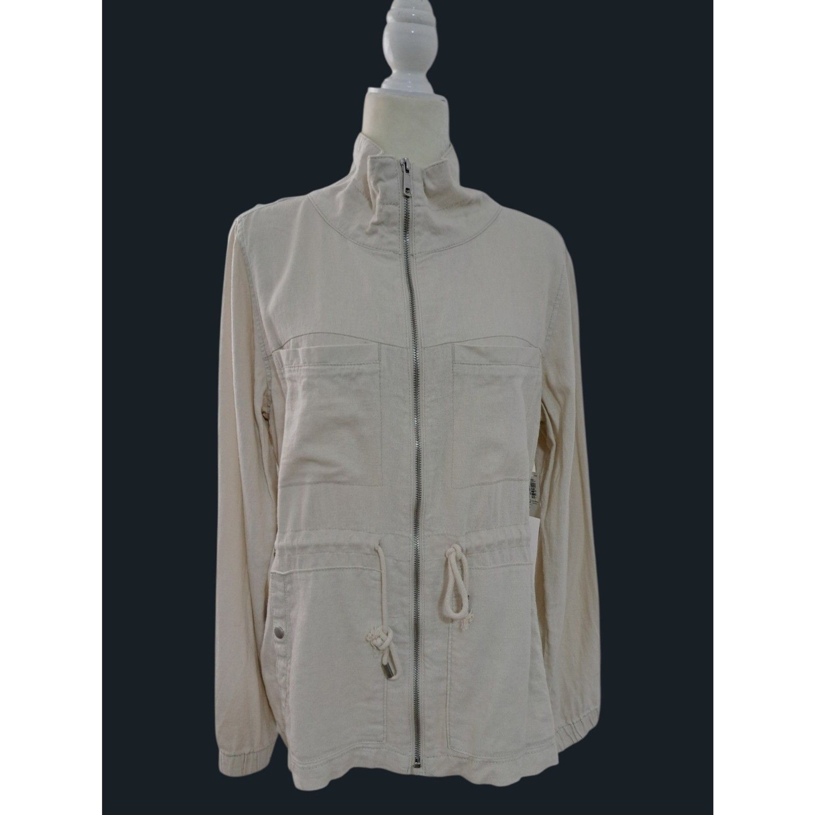 Old Navy Women’s Cream Linen Blend Multi Pocket Costal Jacket Sz Large