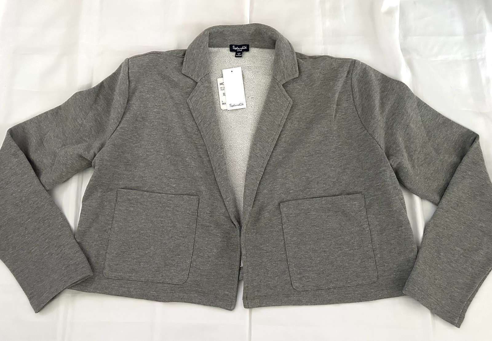 SPLENDID CROPED TERRY-KNIT BLAZER JACKET SIZE L HEATHER GREY, NWT