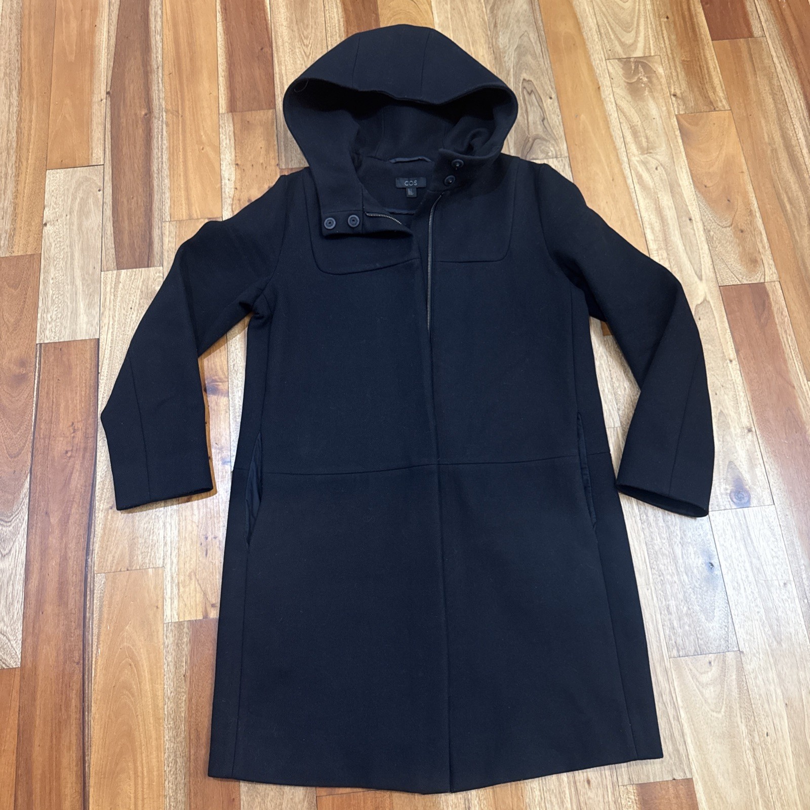 Collection of Style COS Size 6 US Black Longer Wool Blend Parka Coat Jacket
