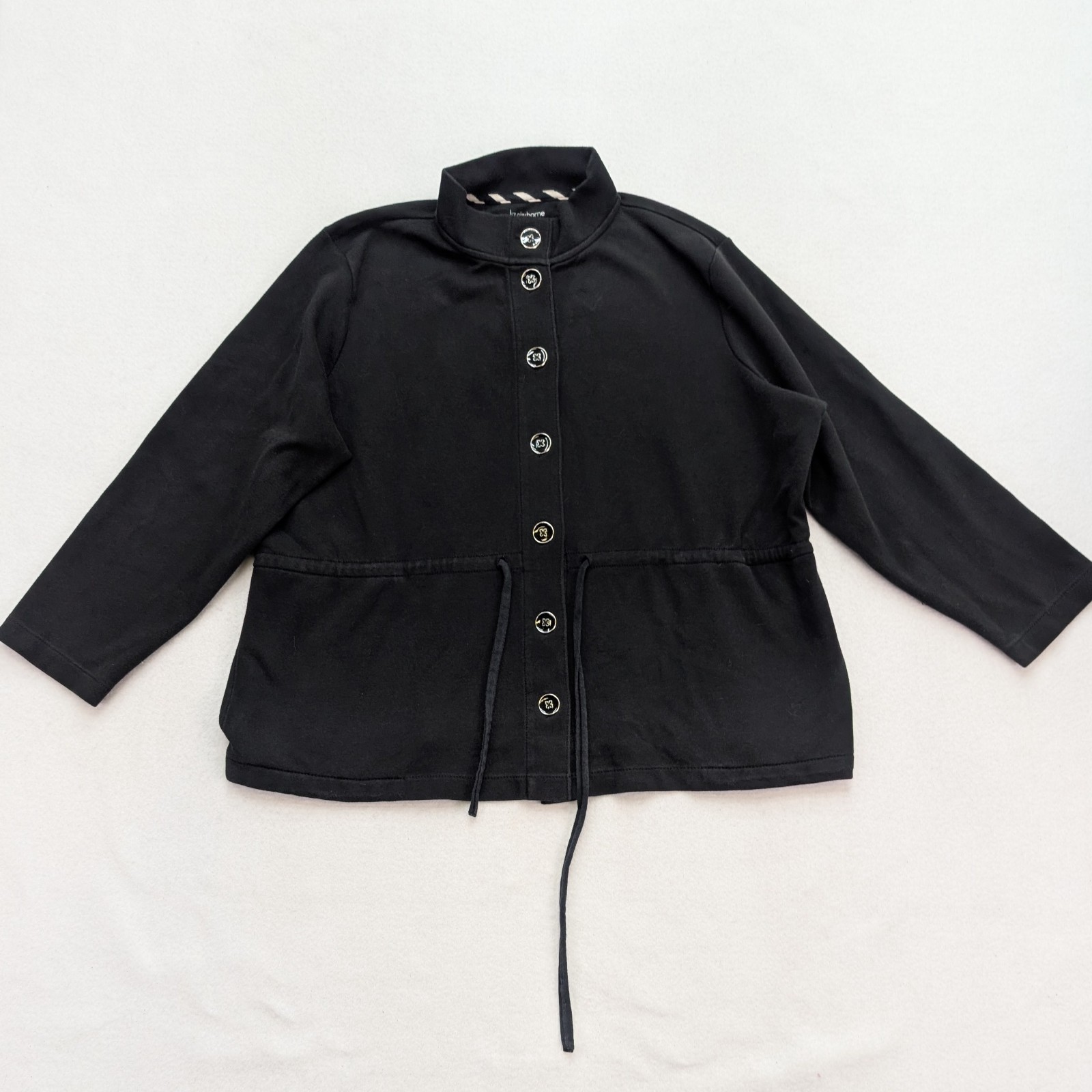 Liz Claiborne Women’s Jacket Size 2X Black Stretch Knit Lightweight Drawstring