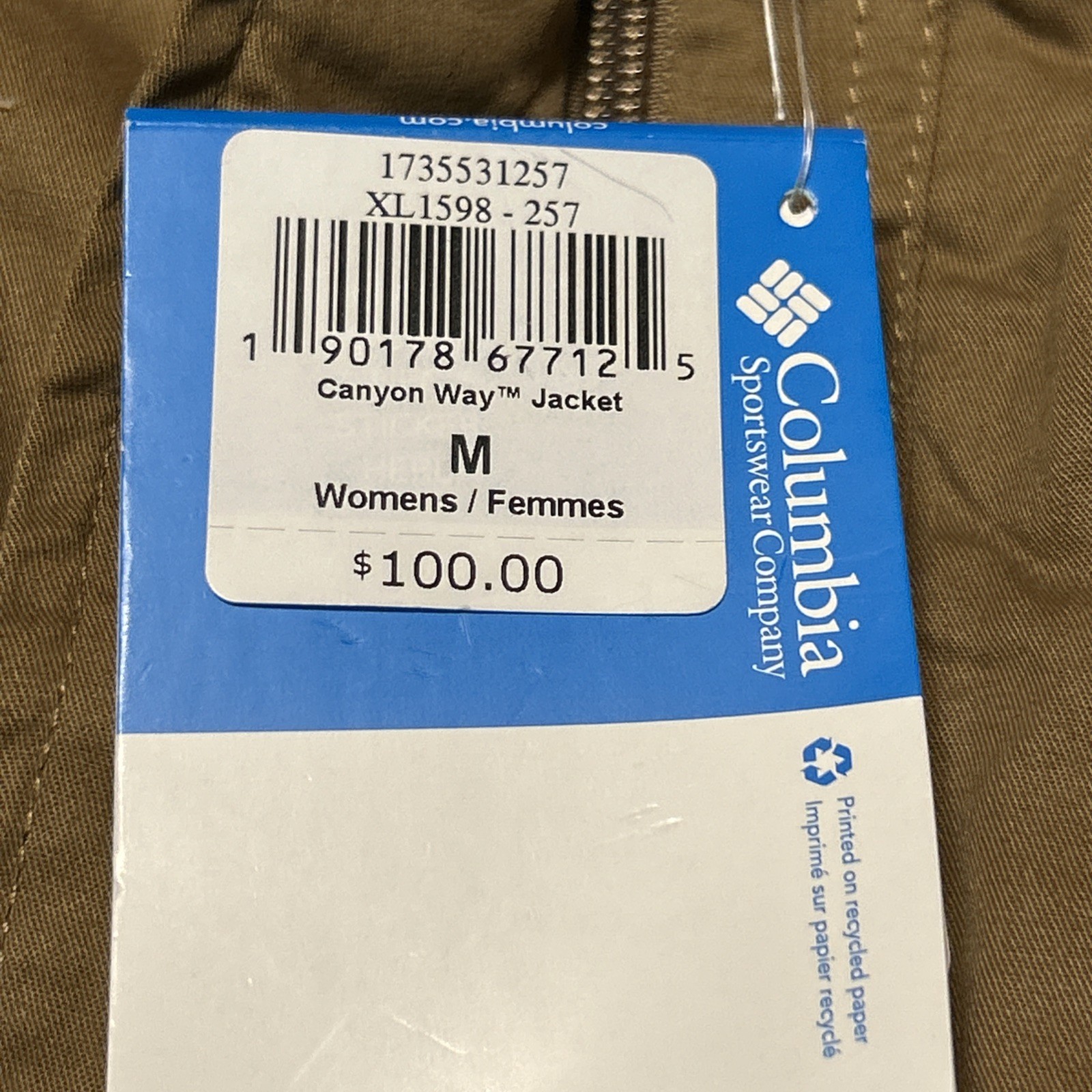 NWT Columbia Outdoor Cotton Brown Sherpa Trim Lined Full Zip Jacket Sz M